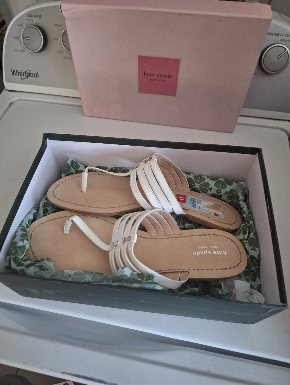 kate spade White Leather Multi-Strap Toe-Post Sandals